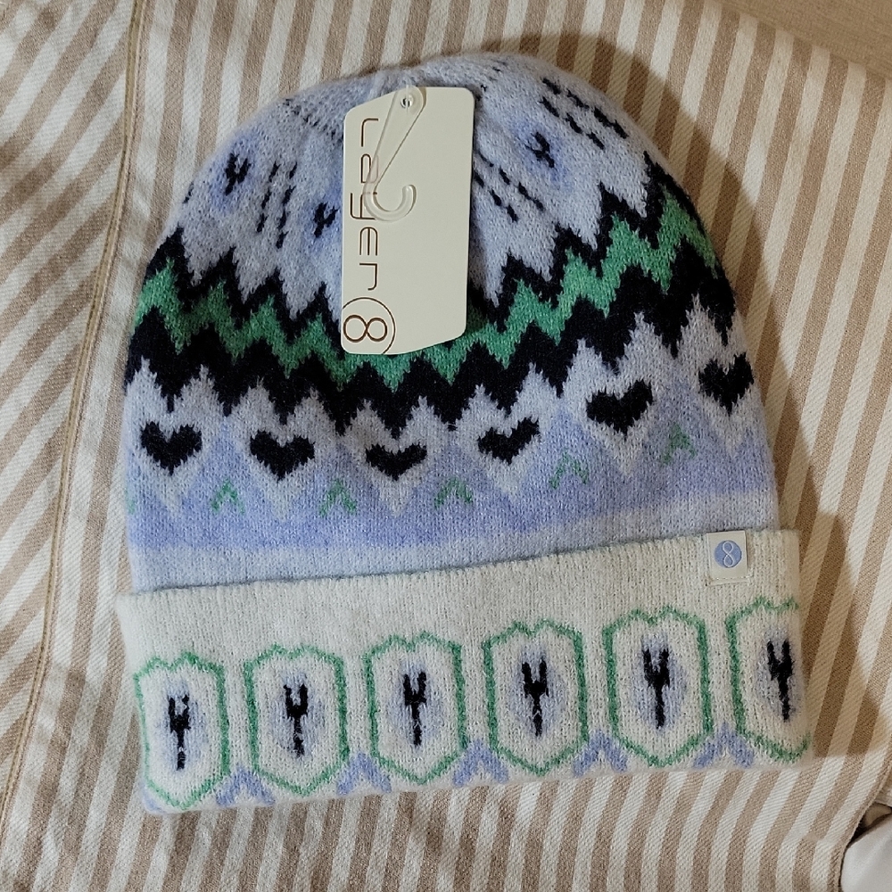 Layer 8 Blue and Green Patterned Beanie